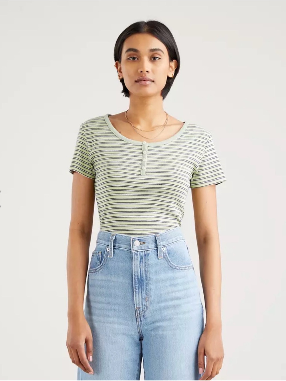 Levi Pepper Henley Tee Multi Color Stripe Crop Stripe Knit Top Size Medium